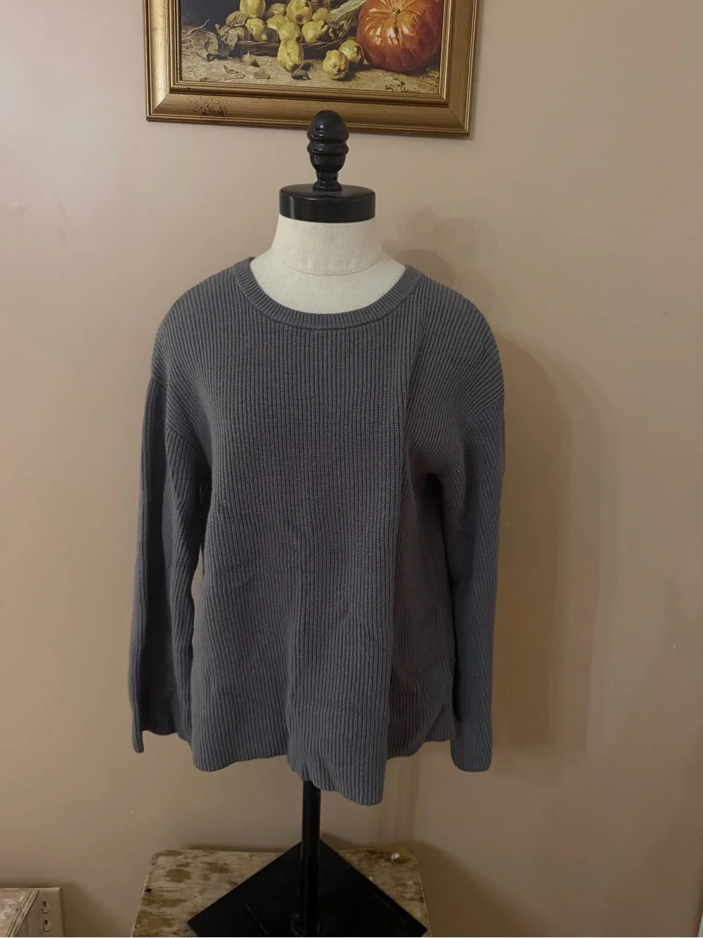 Gray Ribbed Long-Sleeve Women's Sweater